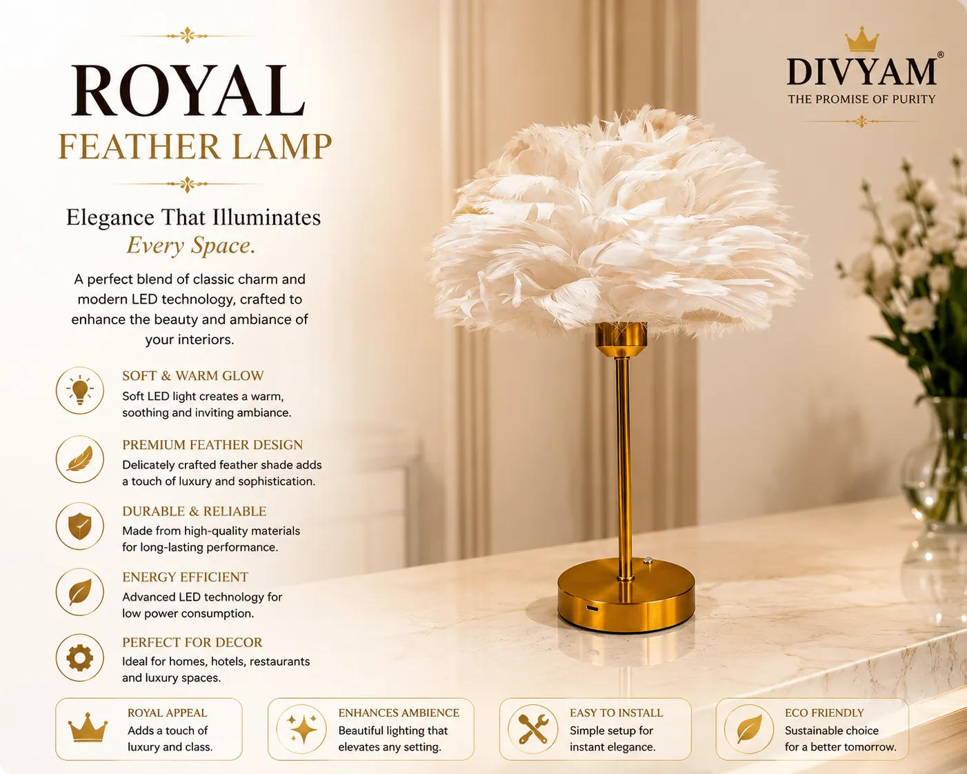 Royal Feather Lamp - luxury wedding setup by D I V Y A M®